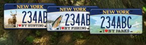 three sample hunting, fishing and parks license plates