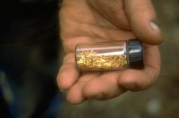 Vial containing gold flakes